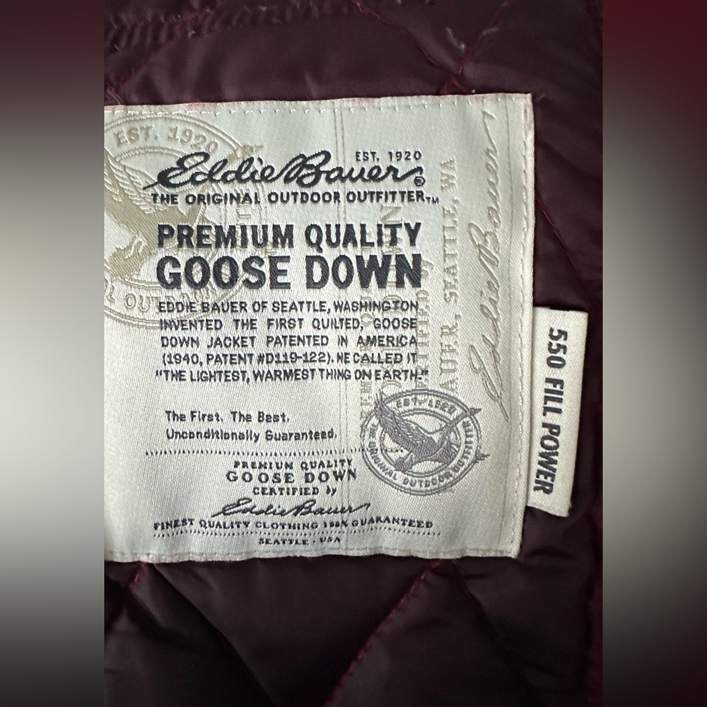 WOMENS EDDIE BAUER RED PREMIUM 550 Power Fill Quilted snap front jacket - Picture 10 of 12